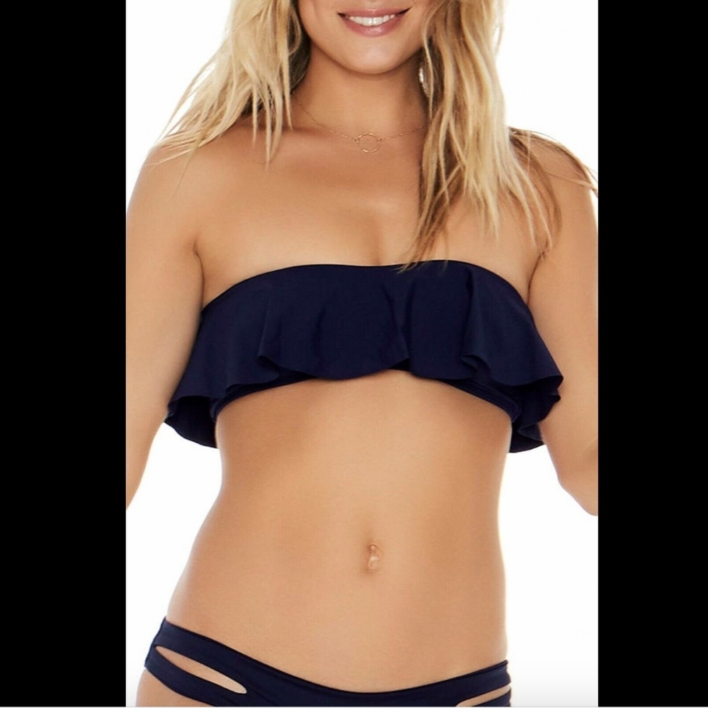 NWT $88 L Space 'Lynn' Ruffle‎ Bikini Top Midnight Blue [ SZ Medium ] #1615